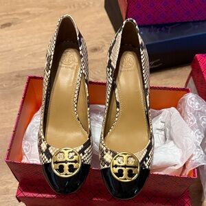 Tory Burch Snakeskin and Black Heels